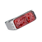 Handmade Red Agate Ring – “Ummī Fāṭima” Carved, Slim Silver Band