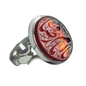 Handmade Red Agate Silver Ring with Ya Imam Reza Calligraphy