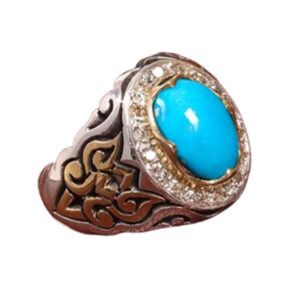 Handmade Silver Ring with Ajami Turquoise – 16 Diamonds, 14.72g , Certified