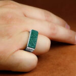 Handmade Silver Ring – “Ya Fatima al-Zahra” on Green Agate & Topaz Inlay - Image 3