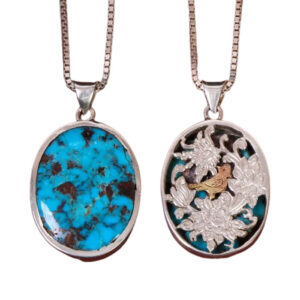 Handmade Turquoise Pendant – Dual Sided Persian Stone in Silver Frame