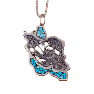 Iran Map Necklace with Turquoise & Hand-Engraved Gole o Morgh