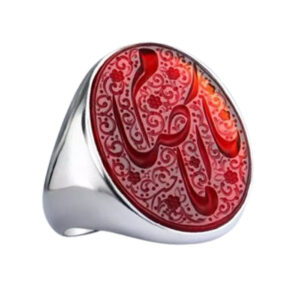 Islamic Calligraphy Ring – “Ya Imam Reza” on Red Agate, High-Purity Silver