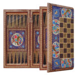 Khatam-Doppelset — Gol-o-Morgh Schach & Backgammon in Säulen-Marketerie – Bild 3