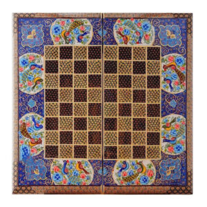Khatam Dual Set — Gol-o-Morgh Chess & Backgammon in Column-Style Marquetry