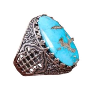 Large Shajari Turquoise Ring – Handmade Look, Adjustable Size, 13.62g