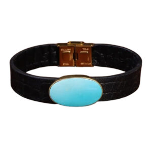 Leather Bracelet with Pure Shajary Turquoise – Handmade for All Styles