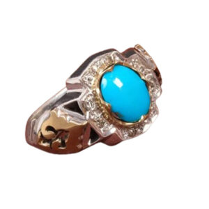 Luxury Natural Diamond Inlay & Persian Turquoise Ring – Silver, 11.67g