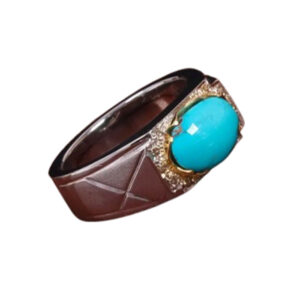 Luxury Real Turquoise Ring – 10 Brilliant-Cut Diamonds Inlay