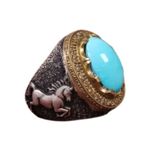 Luxury Turquoise Ring by Sculpted Horse Ghalam zani with 24 Diamonds