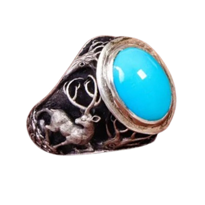 Luxury Turquoise Ring with 3D Sculpted Deer Design, Handcrafted