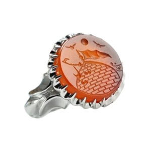 Men's Agate Ring – Calligraphic Ya Hussain Engraving, Silver