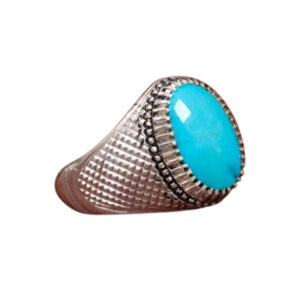 Men's Ajami Turquoise Ring – Pure Nishabur Gem, Silver Band, Certified