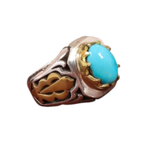 Men's Feroza Ring with Handmade Silver, 18.14g, Certified Gem