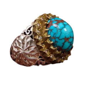 Men’s Handmade Silver Ring with Neyshabur Shajary Turquoise & Natural Diamonds