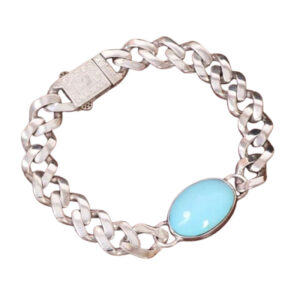 Men’s Handmade Turquoise Bracelet – Nishabur Ajami Gem in 925 Sterling Silver