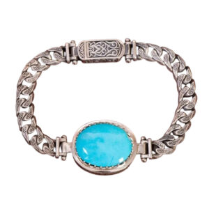 Men's Handmade Turquoise Bracelet – Nishabur Gemstone with Persian Engraved Silver