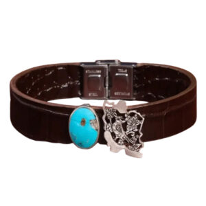 Men’s Leather Bracelet with Iran Map Design – Turquoise with Genuine Leather