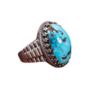 Men's Nishapur Turquoise Ring – Watchband Style, 925 Silver, Natural Stone