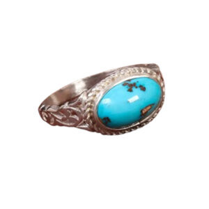 Men's Oval Cabochon Turquoise Ring with Original Nishapur Stone