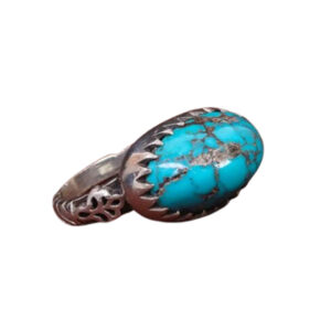 Men's Oval Shajari Turquoise Ring – 925 Silver, Nishapur Stone, Elegant Design