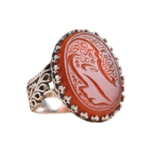 Men’s Red Agate Ring – “Labbaik Ya Hussain” Engraved with Spear Silver Band