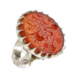 Men's Red Gemstone Ring – “Ya Muhammad” hand-engraved, Silver