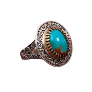 Men's Ring with Enhanced Shajri Turquoise – Machine-Made Silver, Certified Origin