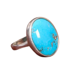Men’s Ring with Natural Shajri Turquoise – Silver, Handmade Frame, 6.65g