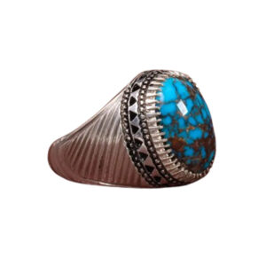 Men's Ring with Shajri Turquoise, Persian Handmade Fili Silver, 20 g