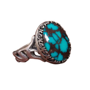 Men's Shajari Turquoise Ring with “Ya Ali” Design – 925 Silver, Nishapur Stone