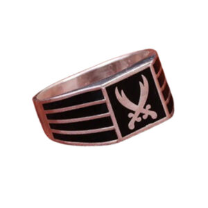 Men's Silver Zulfiqar Ring – Black Agate & 925 Rhodium-Plated Adjustable Band