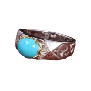 Men's Turquoise Ring with 8 Diamonds, Filigree Silver, Certified Gem