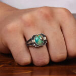 Men's Turquoise Ring with Natural Shajri Stone – Elegant, Adjustable - Image 2