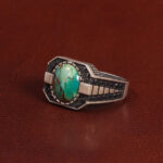 Men's Turquoise Ring with Natural Shajri Stone – Elegant, Adjustable - Image 3