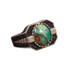 Men's Turquoise Ring with Natural Shajri Stone – Elegant, Adjustable