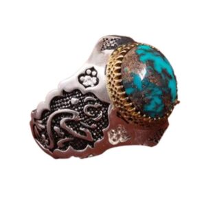 Men's Turquoise Ring with “Ya Hussain” Engraving, 925 Silver