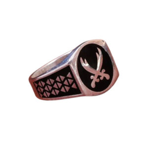 Men’s Zulfiqar Ring – 925 Silver with Black Agate Stone & Rhodium Finish, 6.37g