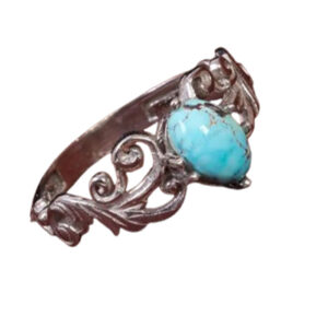 Minimalist Persian Turquoise Ring – 925 Silver, Shajari Veins, Lightweight Design