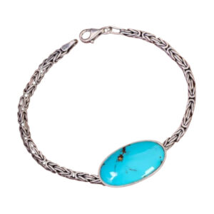 Modern Silver Bracelet with Premium Shajary Turquoise for Men & Women
