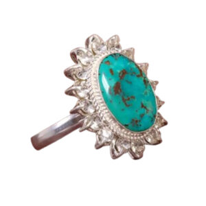 Natural Shajari Turquoise Ring for Women – Handmade Look Silver