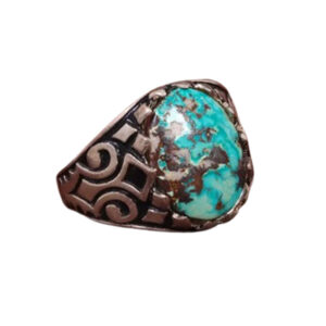 Natural Shajri Turquoise Ring for Men – Silver, Nishapur Origin, Unique Veins