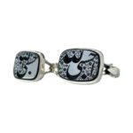 Onyx Black Agate Ring Set – Ali & Fatima Engraving, Handmade Silver