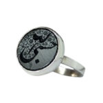 Onyx Black Agate Ring – “Hasbi Allah” Hand carved calligraphy, Silver Frame