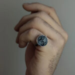 Onyx Black Agate Ring – “Hasbi Allah” Hand carved calligraphy, Silver Frame - Image 2