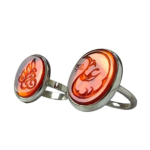 Orange Agate Silver Ring Set by Ali & Fatima Hand-carved calligraphy