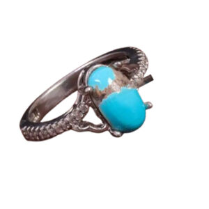 Oval Shajari Turquoise Silver Ring for Women from Nishabur Stone