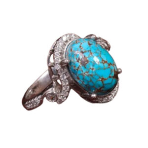 Oval Turquoise Ring for Women – Neyshabur Stone, Sterling Silver Frame
