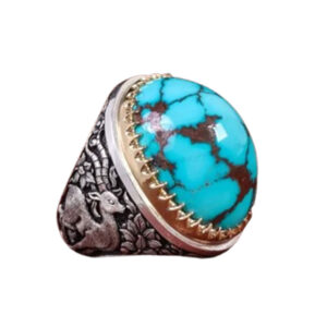 Oversized Turquoise Ring – Symbol of Grace Engraving, Ghalam-Zani