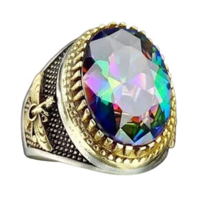 Persian Faravahar Ring with 7 Color Topaz – Silver 925, Engraved